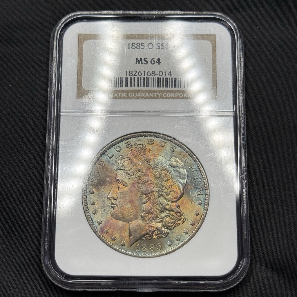 1885-O Morgan Silver Dollar NGC MS64 Rainbow Toned Colorful Original Toning