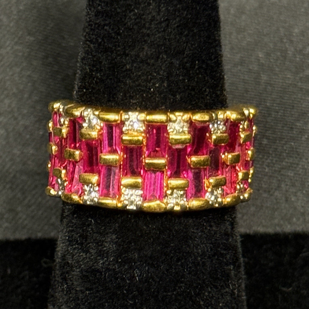 Estate Sterling Silver Gold Ring Unique Ruby Band Size 5.5 925