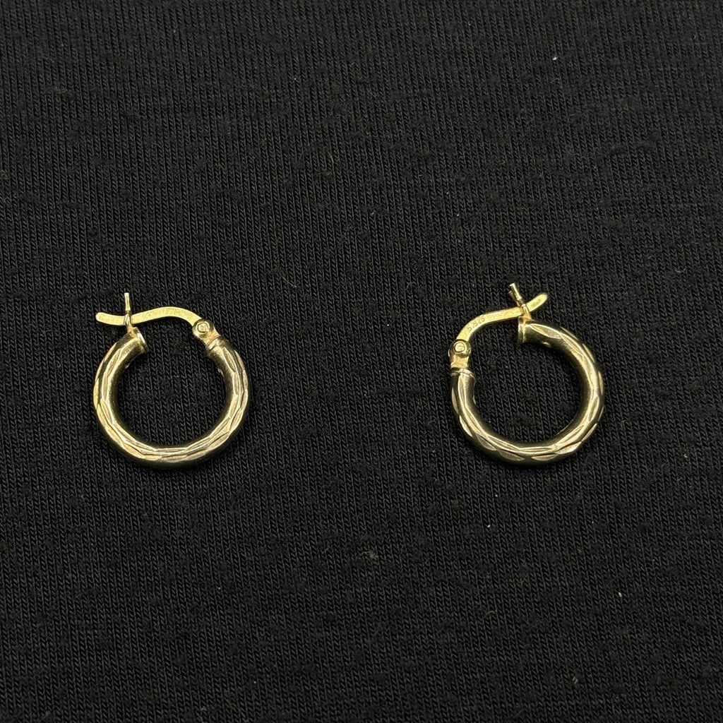Estate Sterling Silver Earrings Mini Hoop Gold Textured 925