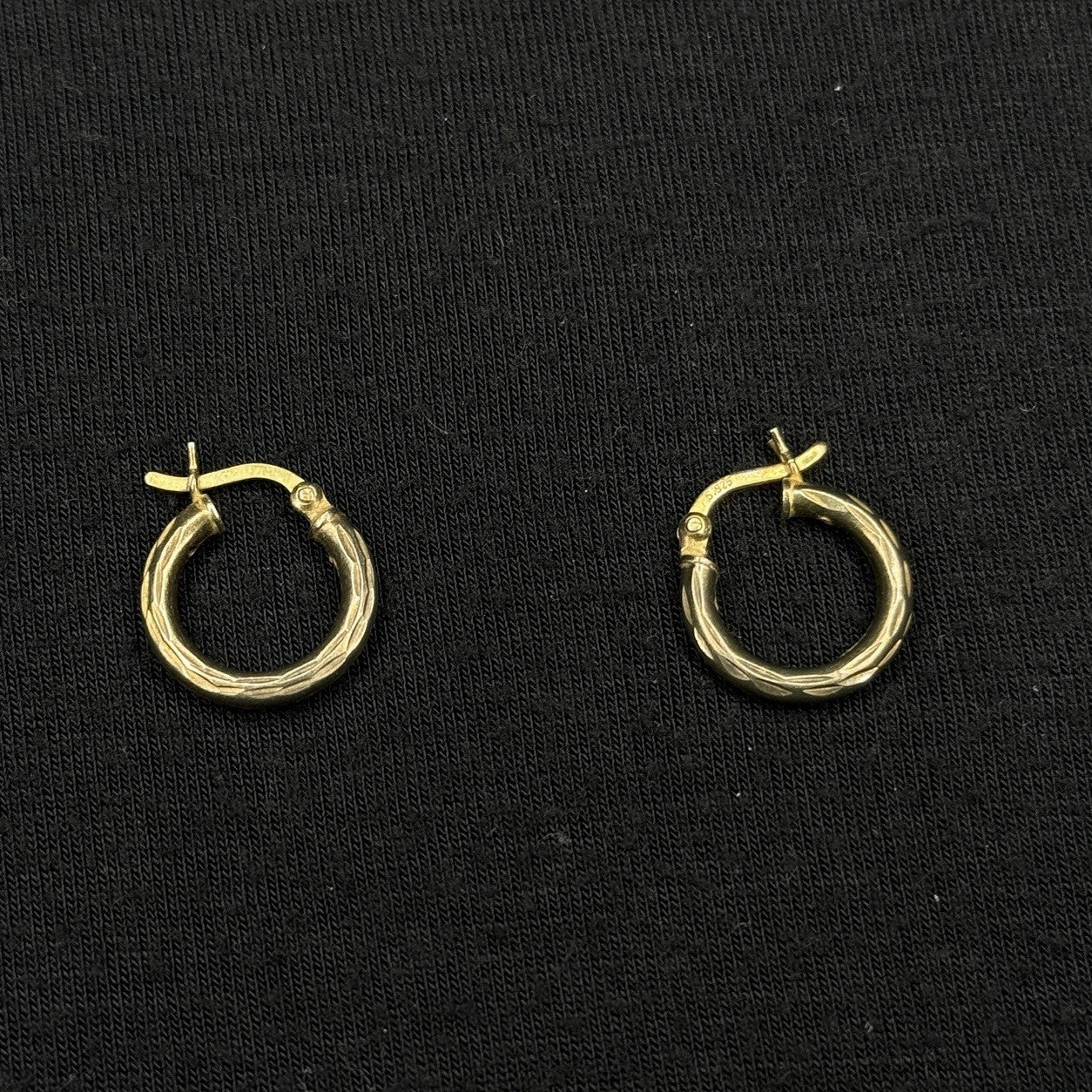 Estate Sterling Silver Earrings Mini Hoop Gold Textured 925