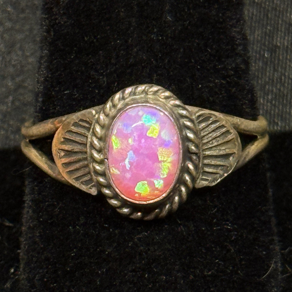 Native American Sterling Silver Ring Pink Fire Opal Unsigned Size 9