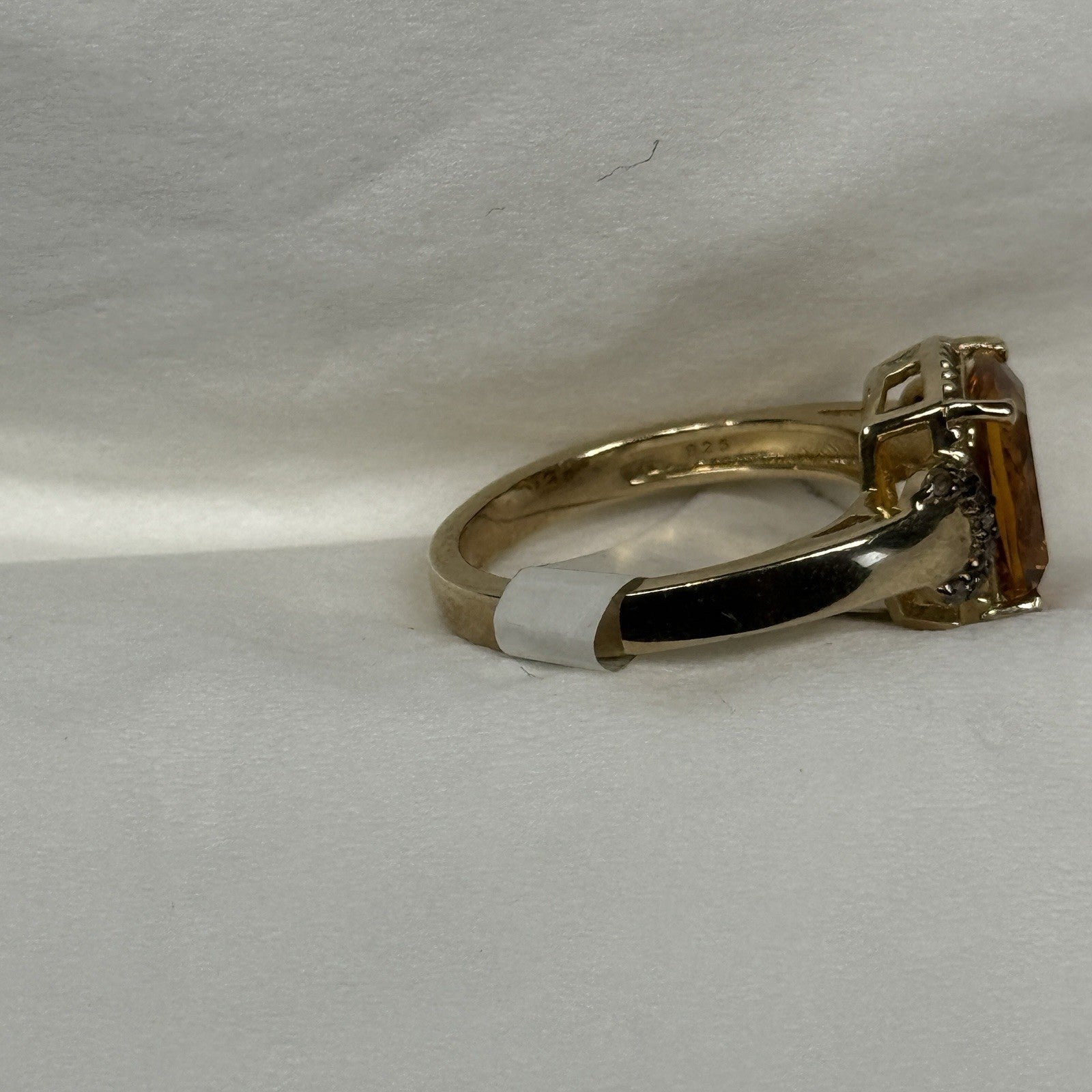 New Estate Sterling Silver Ring 925 Size 7.5 Orange Stone Gold Plated