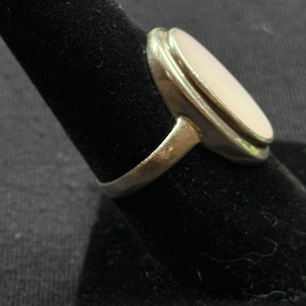 Estate Sterling Silver Ring Pink Mother Of Pearl Oval 6.75 925
