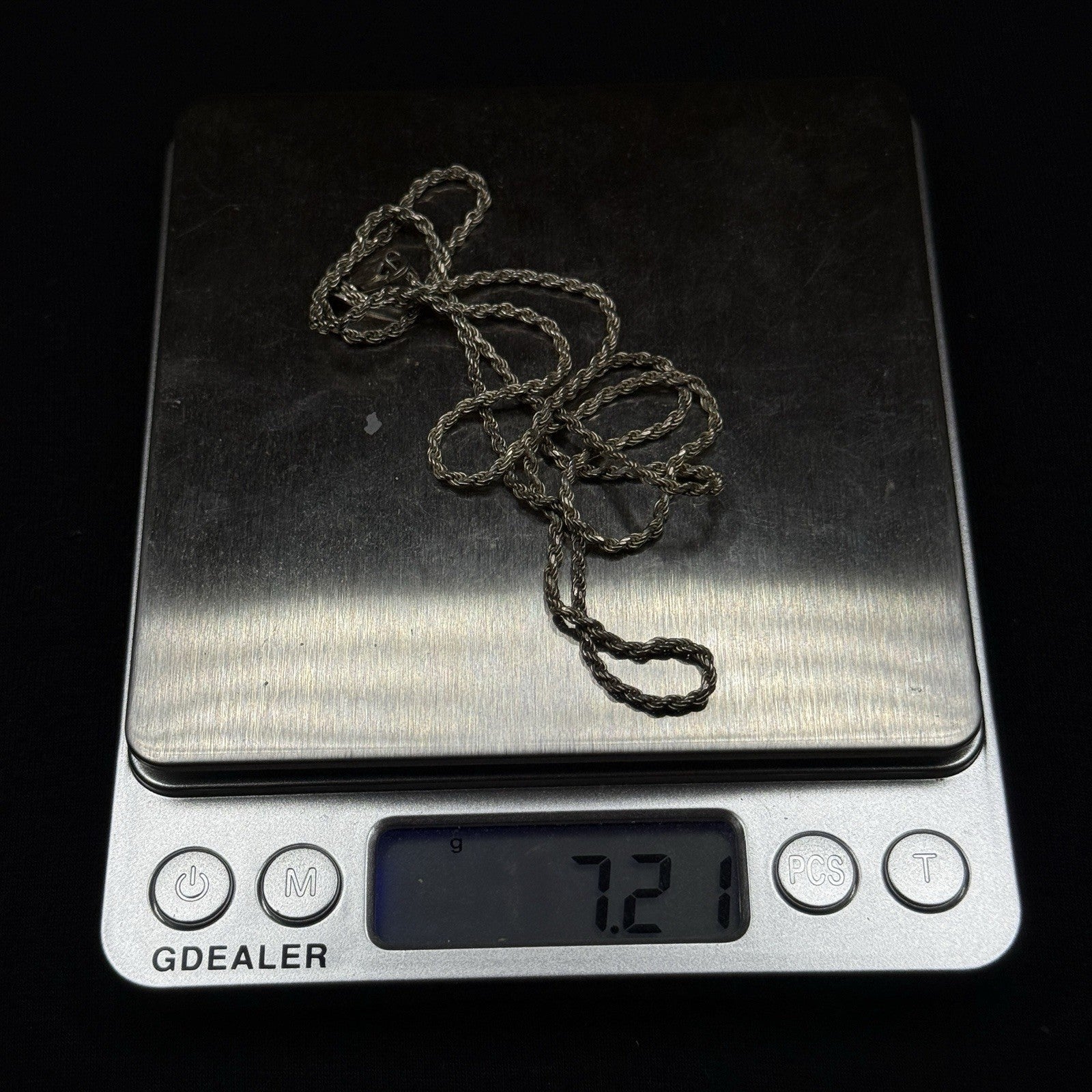 Estate Sterling Silver Rope Necklace Chain Vintage 925 7.2 Grams 23.5IN