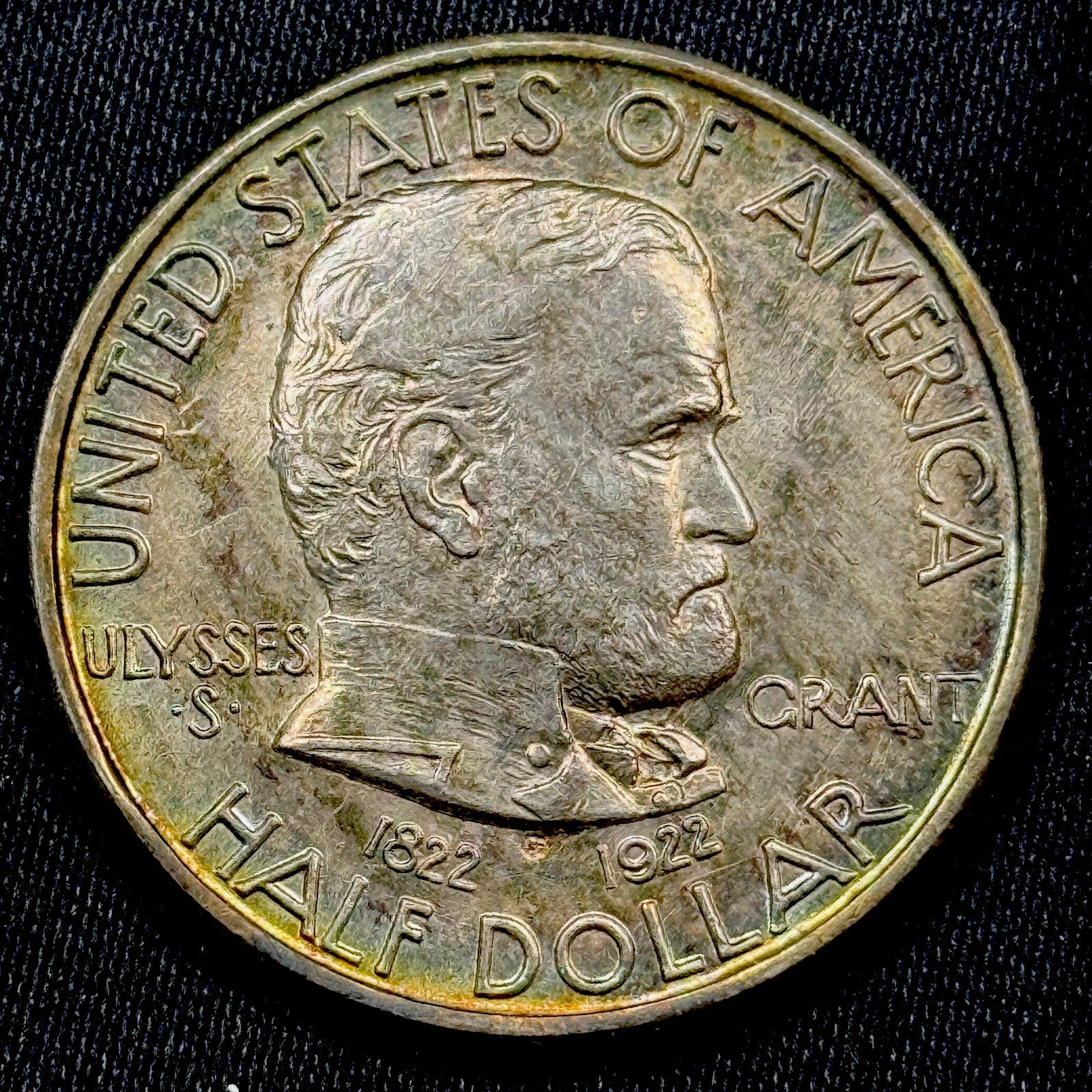 1922 Grant Commemorative Half Dollar AU Toned Rainbow Silver 50C