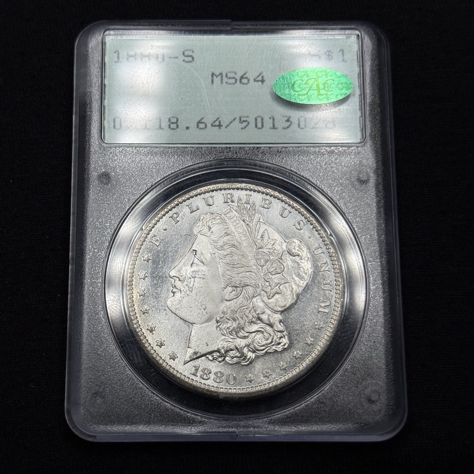 1880-S Morgan Silver Dollar PCGS MS64 CAC Rattler Prooflike Old Green Holder