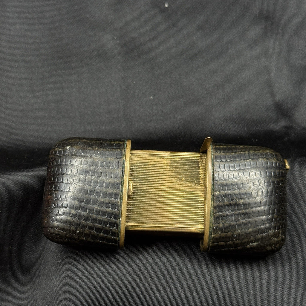 Laco Travel Pocket Watch Sliding Reptile Leather Case For Parts Or Repair