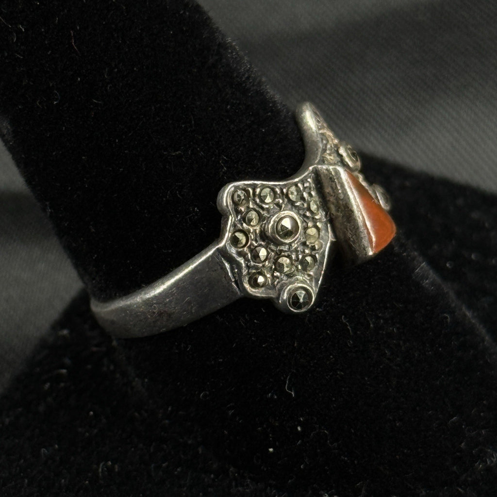 Estate Sterling Silver Ring Coral Butterfly Size 8.5 925