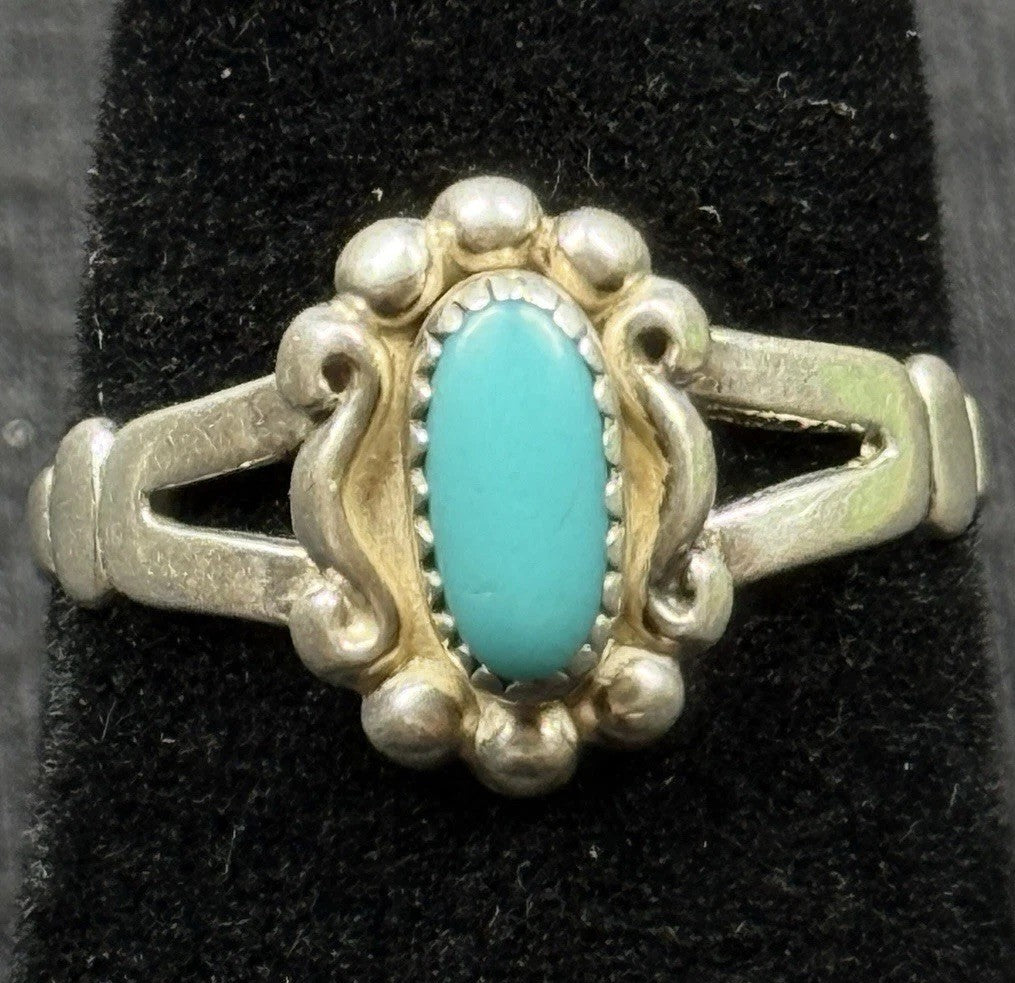 Native Turquoise Sterling Silver Ring Size 6 925 Bell Trading Post Elongated
