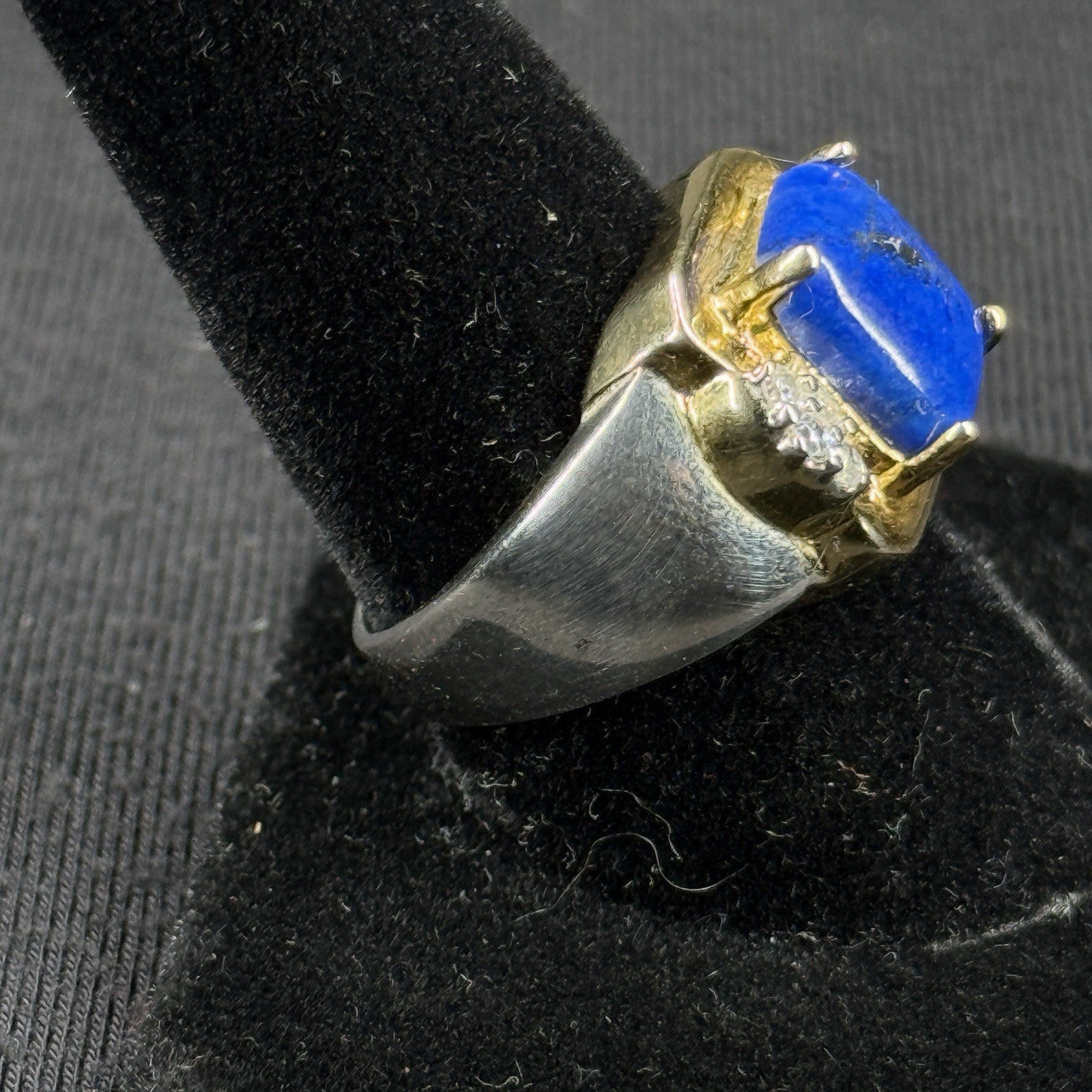 Estate Sterling Silver Ring Gold Accent Lapis Lazuli Size 9 925