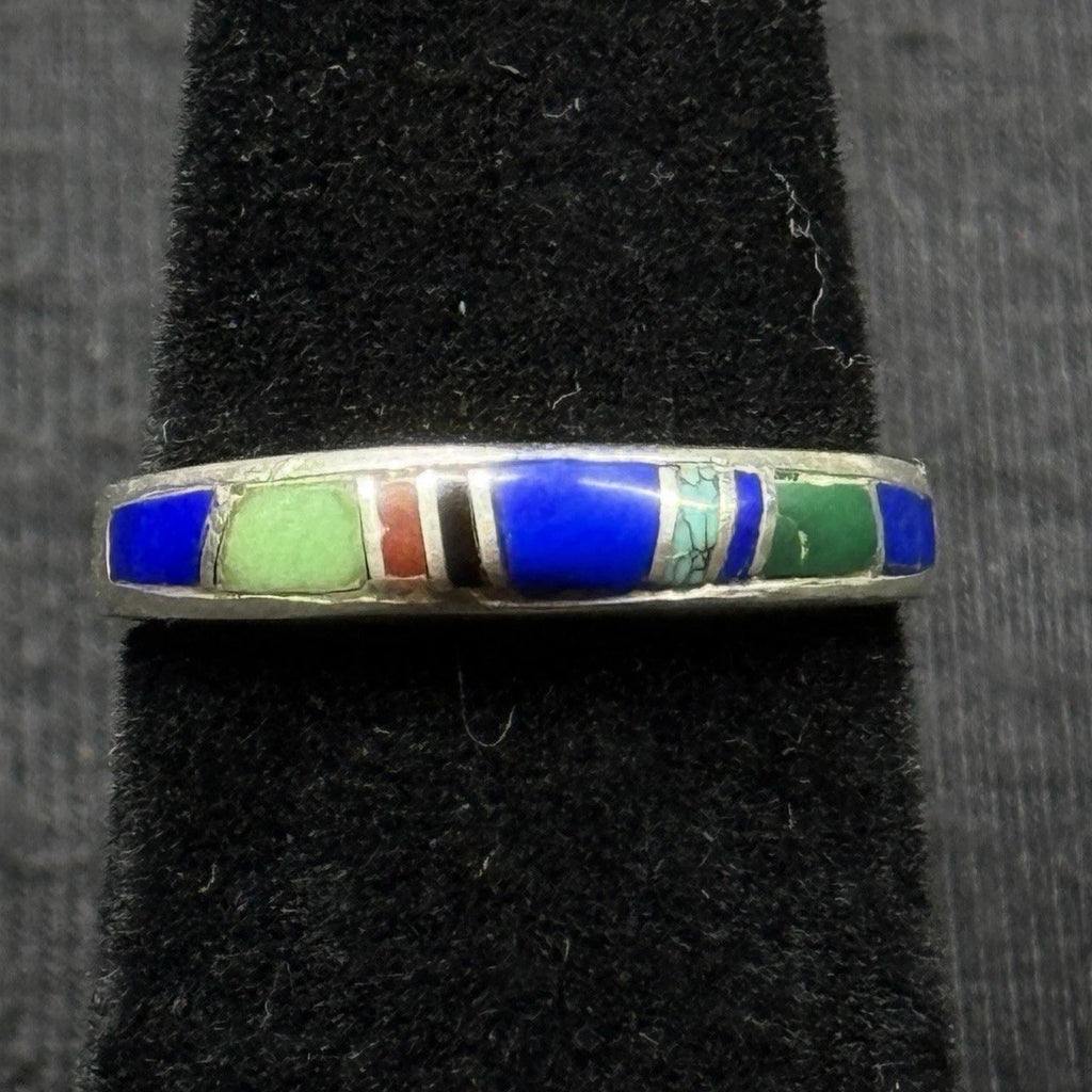 Native American Sterling Silver Stone Inlay Ring Size 4.75 925 Lapis Turquoise