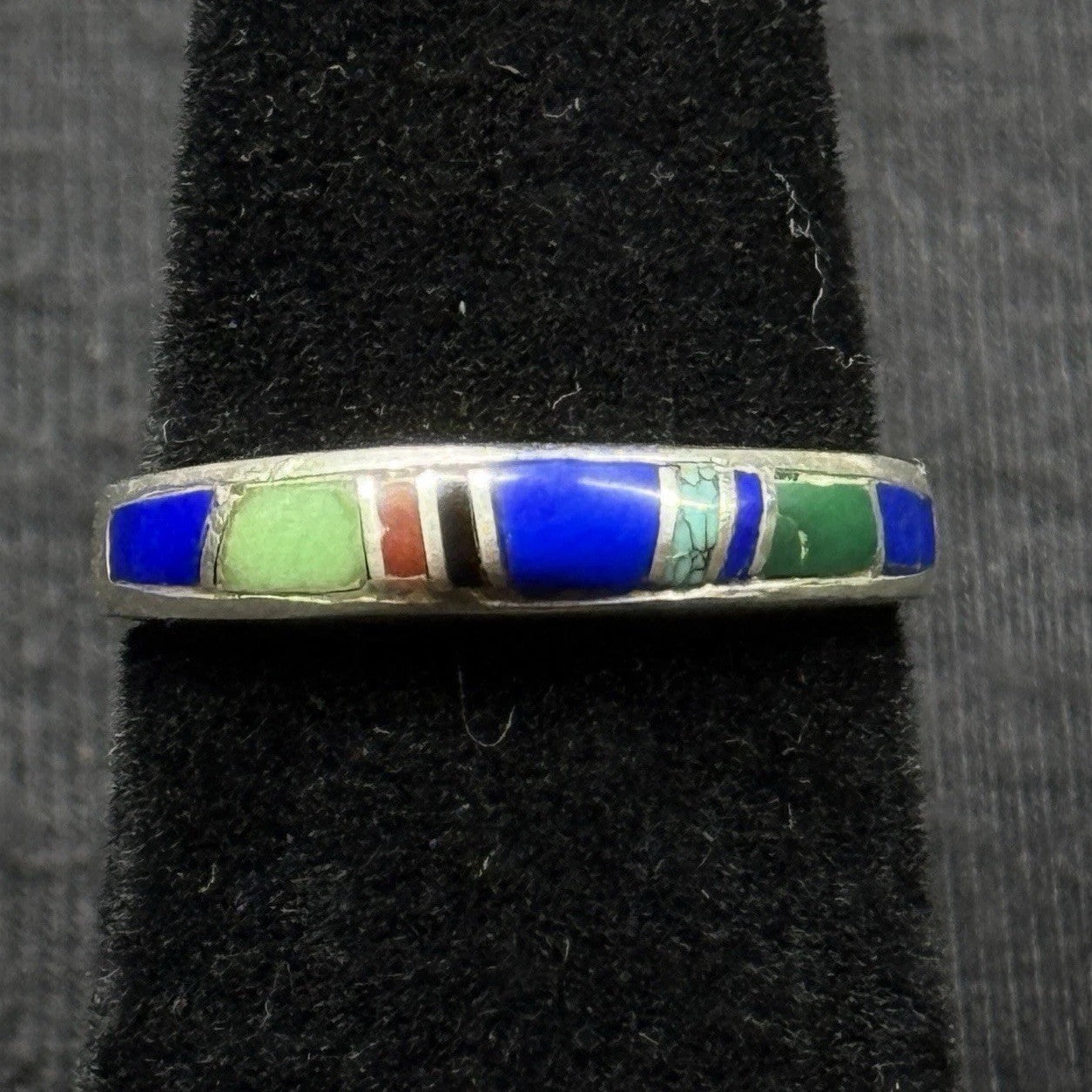 Native American Sterling Silver Stone Inlay Ring Size 4.75 925 Lapis Turquoise