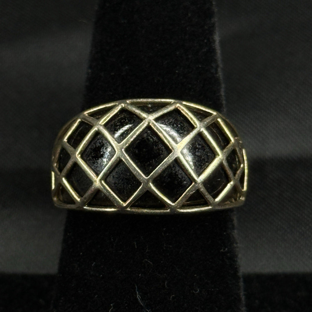 Estate Sterling Silver Ring Black Onyx Gold Wash Size 6.5 925
