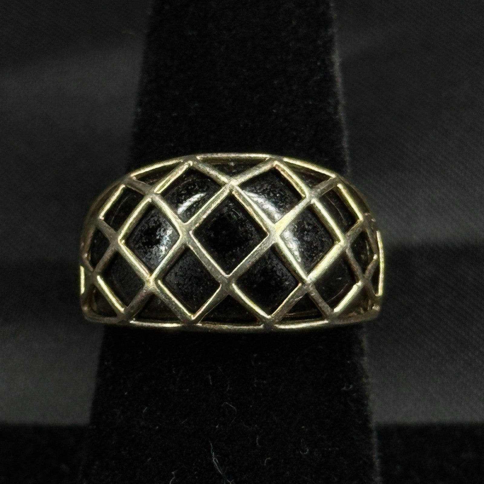 Estate Sterling Silver Ring Black Onyx Gold Wash Size 6.5 925