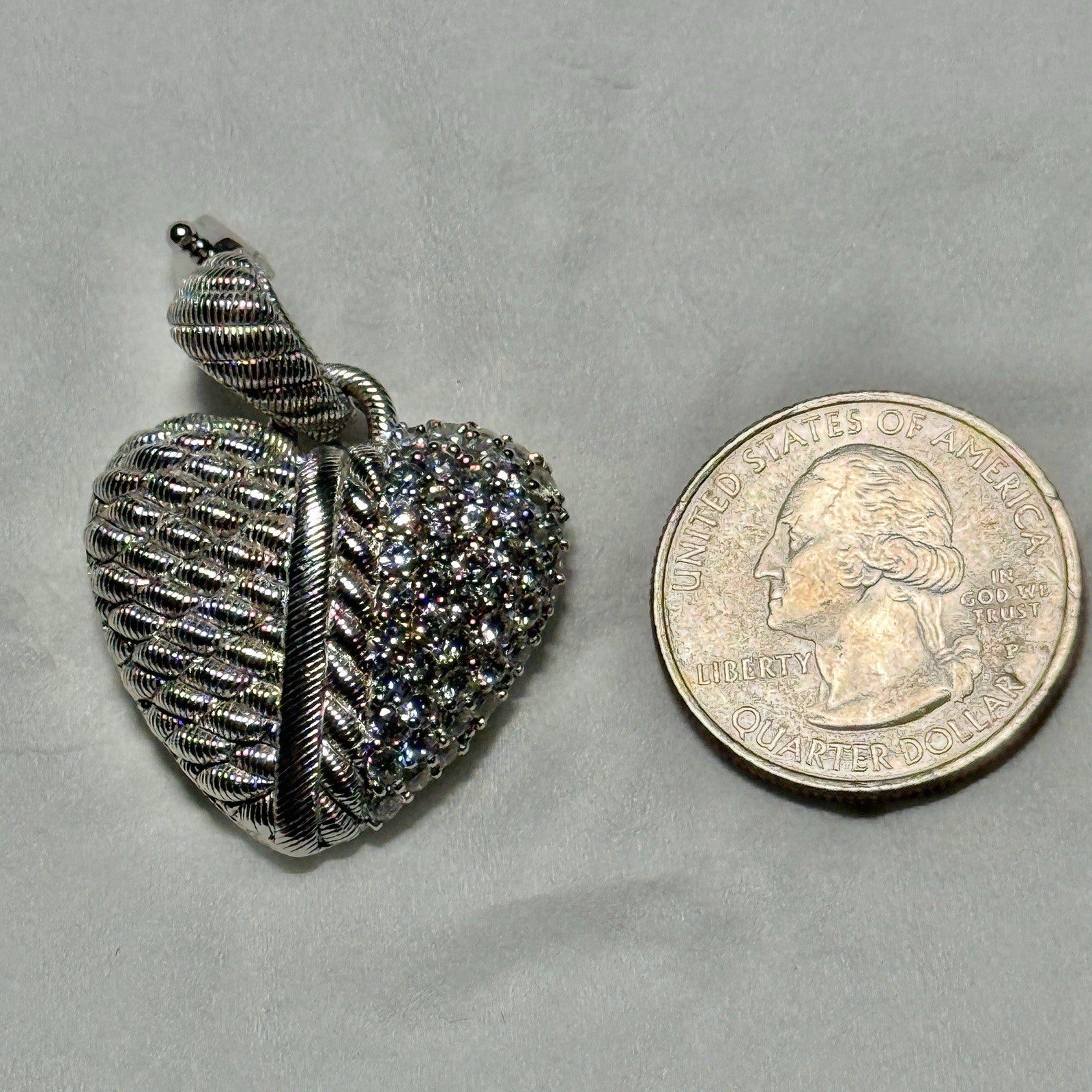 Judith Ripka Puffy Heart Sterling Silver 925 Double Sided Enhancer Pendant