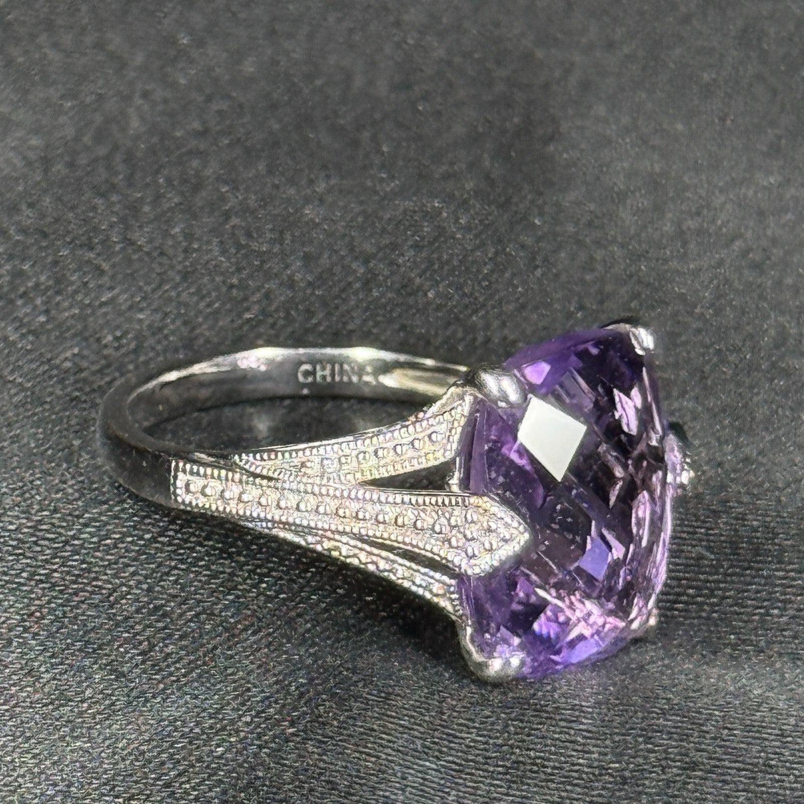 Estate Sterling Silver Ring Purple Amethyst 925 Size 7