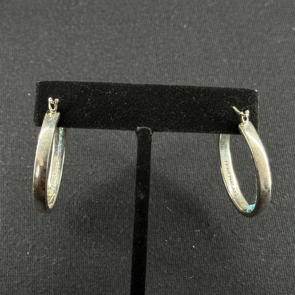 Estate Sterling Silver Earrings Turquoise Hoop SX 925