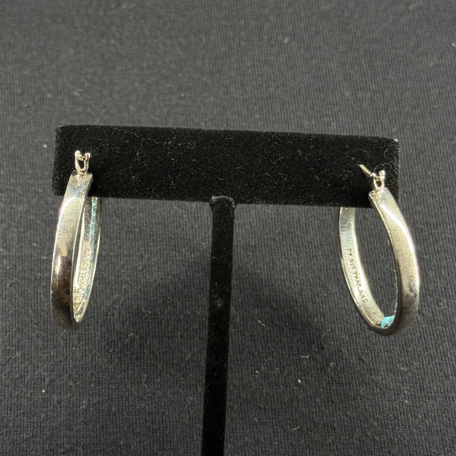 Estate Sterling Silver Earrings Turquoise Hoop SX 925