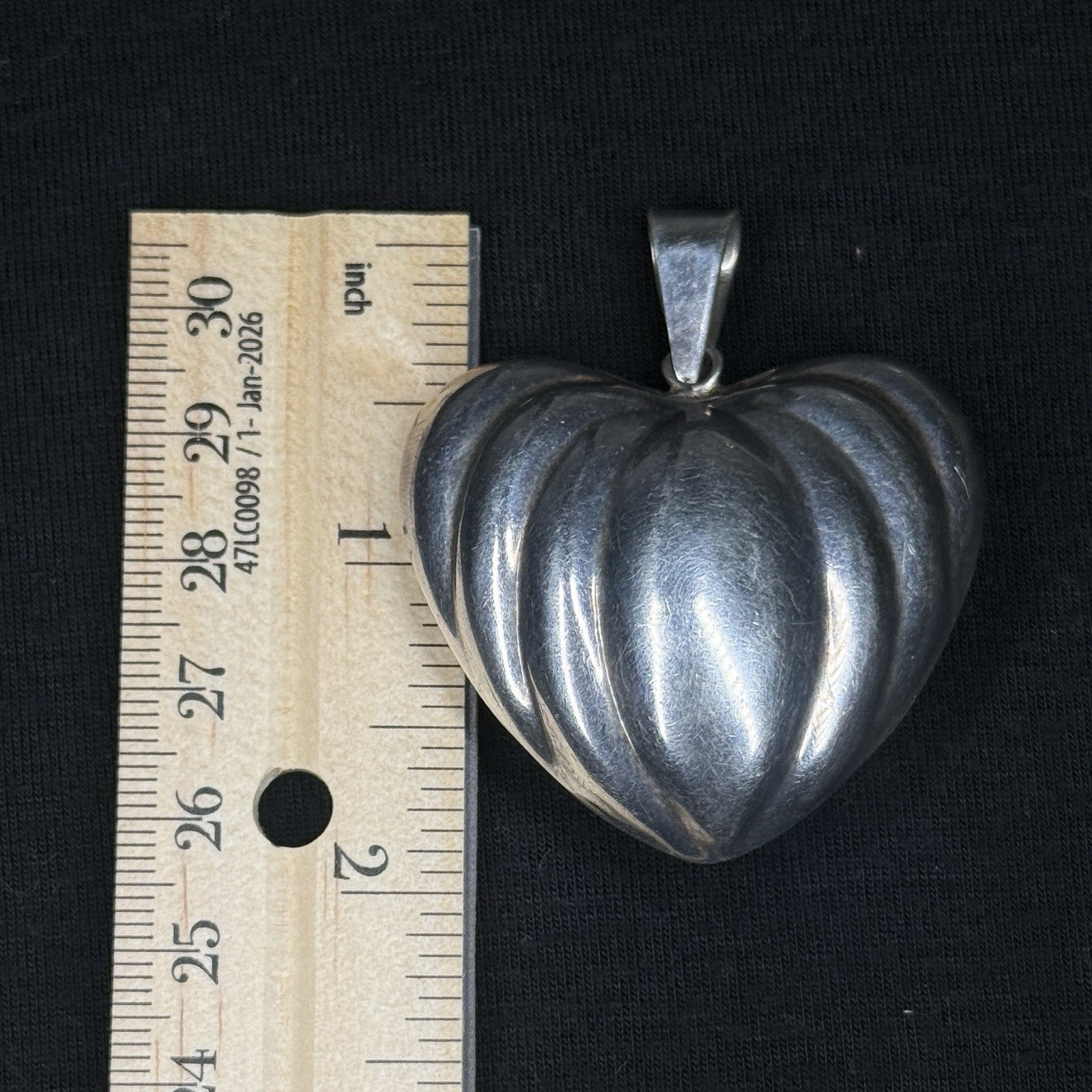 Vintage Sterling Silver Mexico Puffed Heart Pendant 925 TF-31 2IN