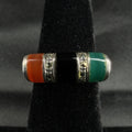 Estate Sterling Silver Ring Carnelian Oynx Marcasite Size 4.5 925