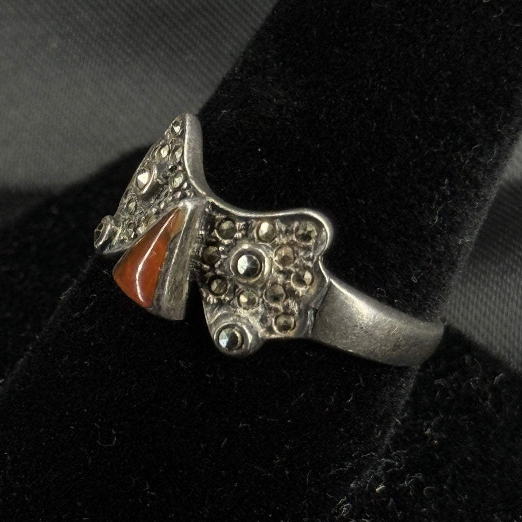 Estate Sterling Silver Ring Coral Butterfly Size 8.5 925