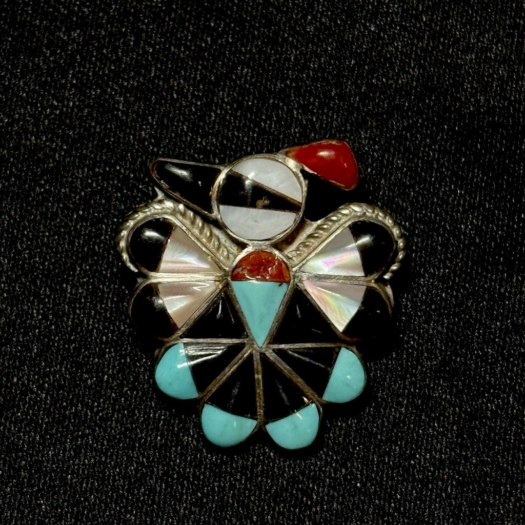 Zuni Thunderbird Pendant Pin Brooch Sterling Turquoise Coral MOP