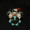 Zuni Thunderbird Pendant Pin Brooch Sterling Turquoise Coral MOP