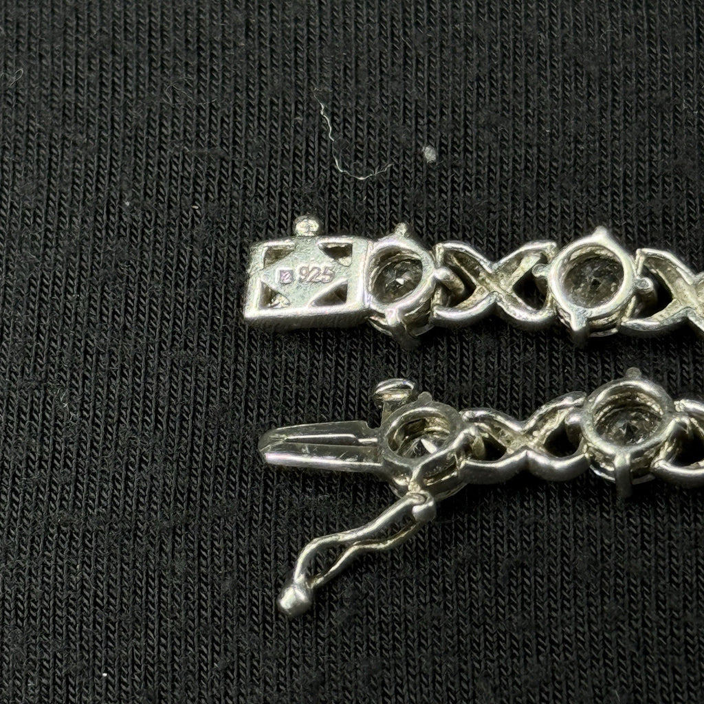 Estate Sterling Silver XO Link CZ Tennis Bracelet  925 7.5IN