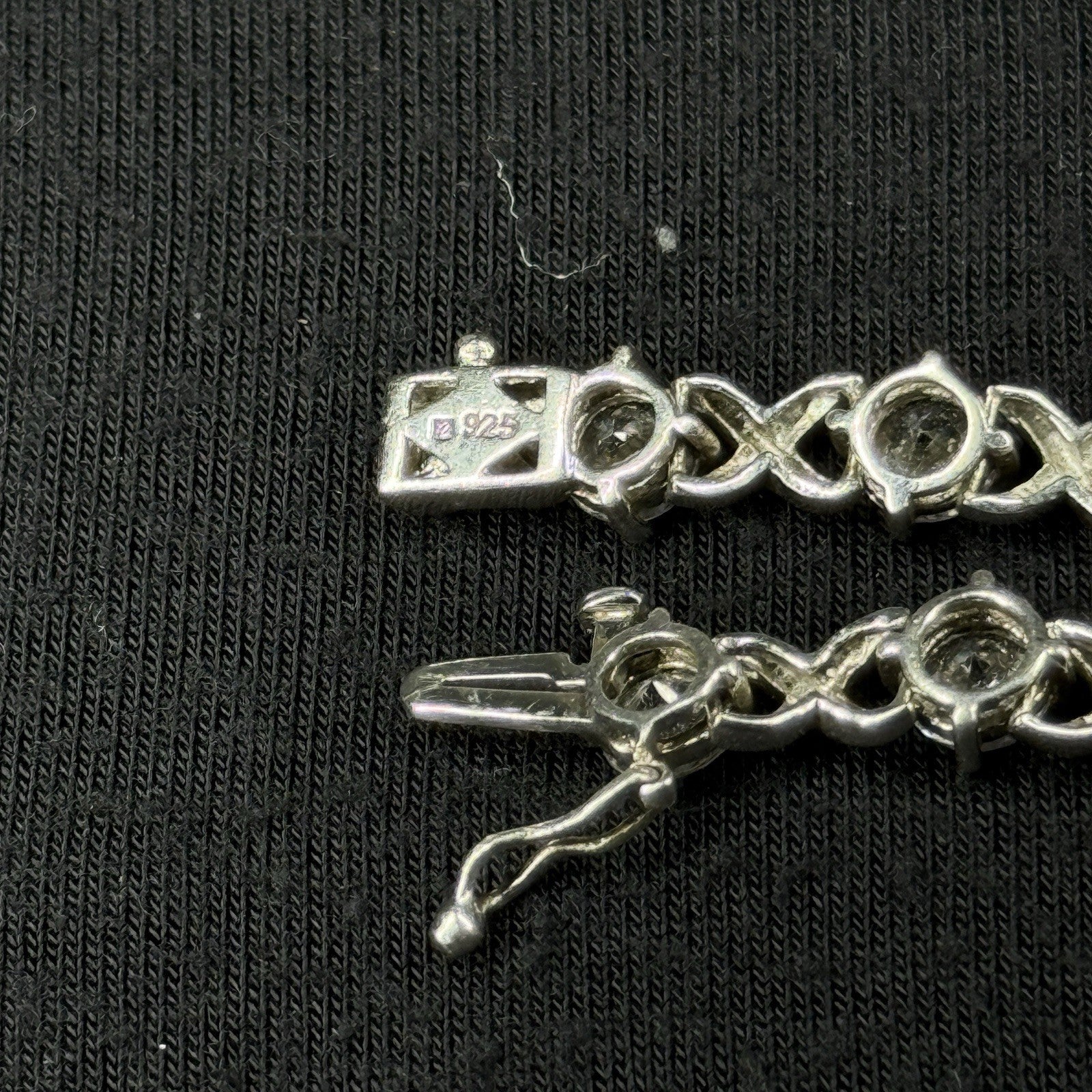 Estate Sterling Silver XO Link CZ Tennis Bracelet  925 7.5IN