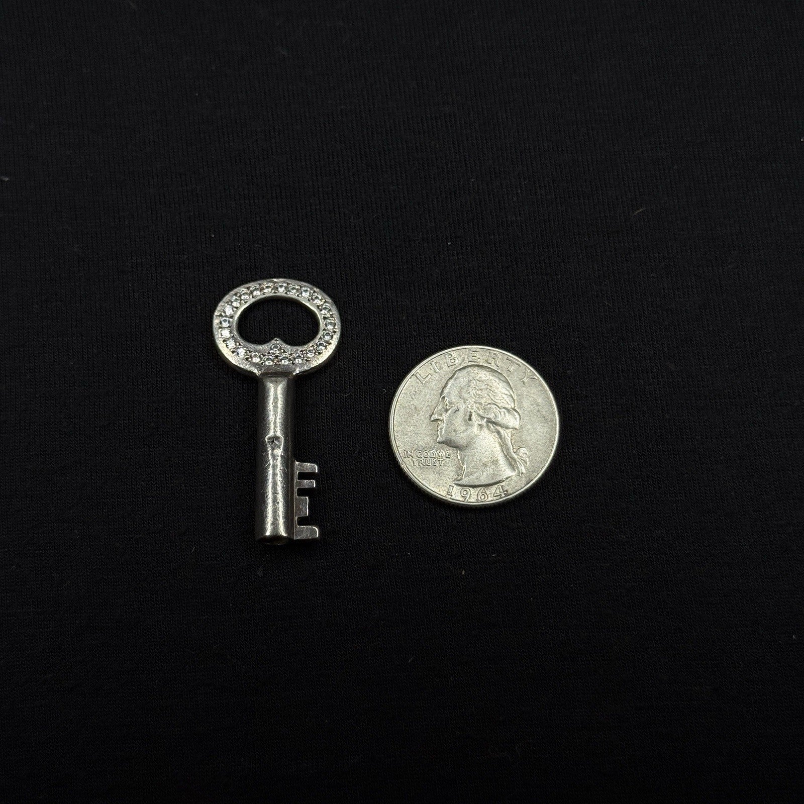 Darren Simonian Sterling Silver Key Cubic Zirconia Vintage Pendant Charm 925