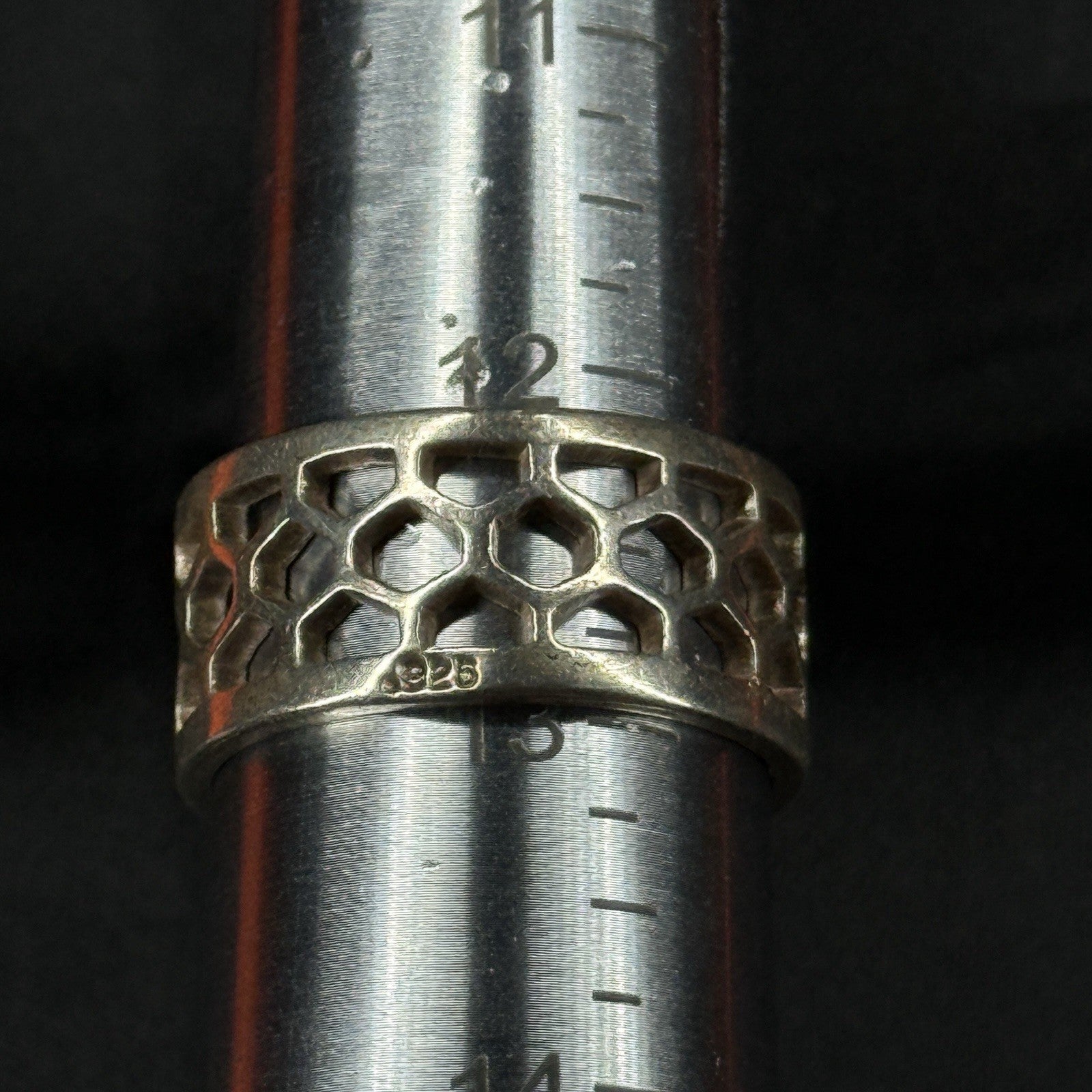Estate Sterling Silver Ring Thick Honeycomb Band Size 12.5 8.2g 925