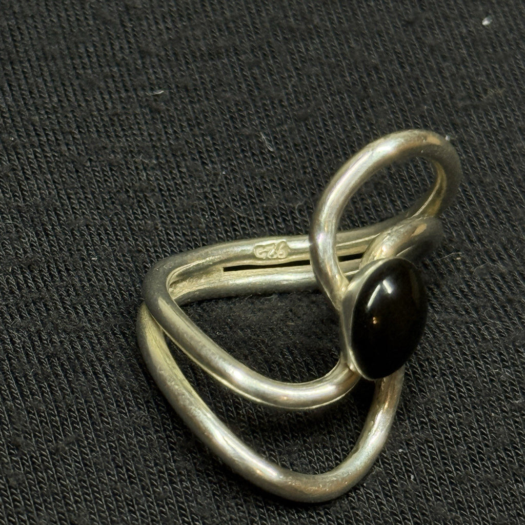 Estate Sterling Silver Ring Black Oynx Oval Split-Wave Band Size 5.5 925