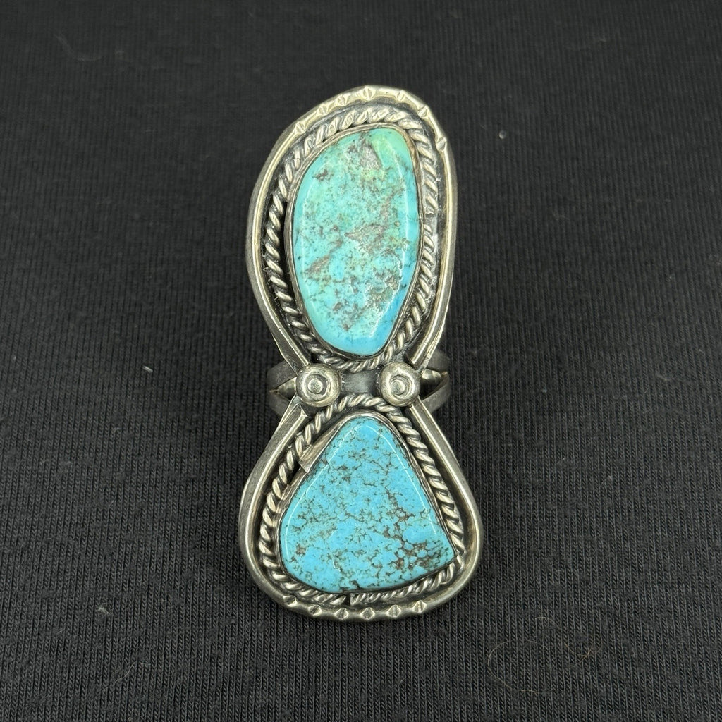 Large Native Double Turquoise Sterling Silver Ring Navajo Size 7 925 ZIT