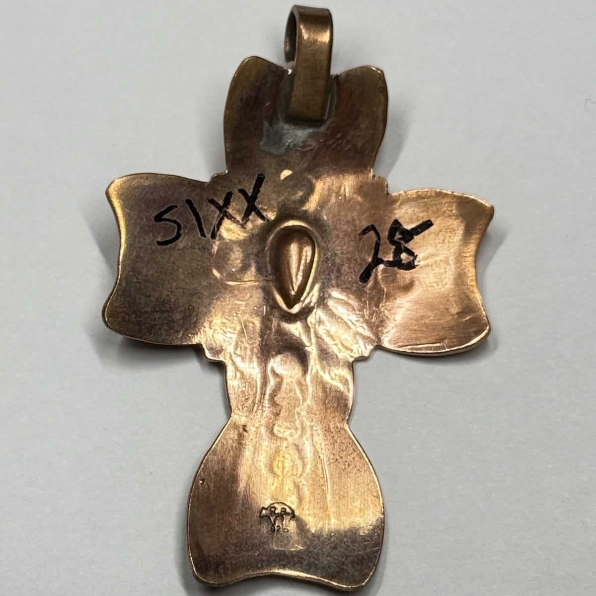 Running Bear Copper Cross Pendant Signed RB 925 Native