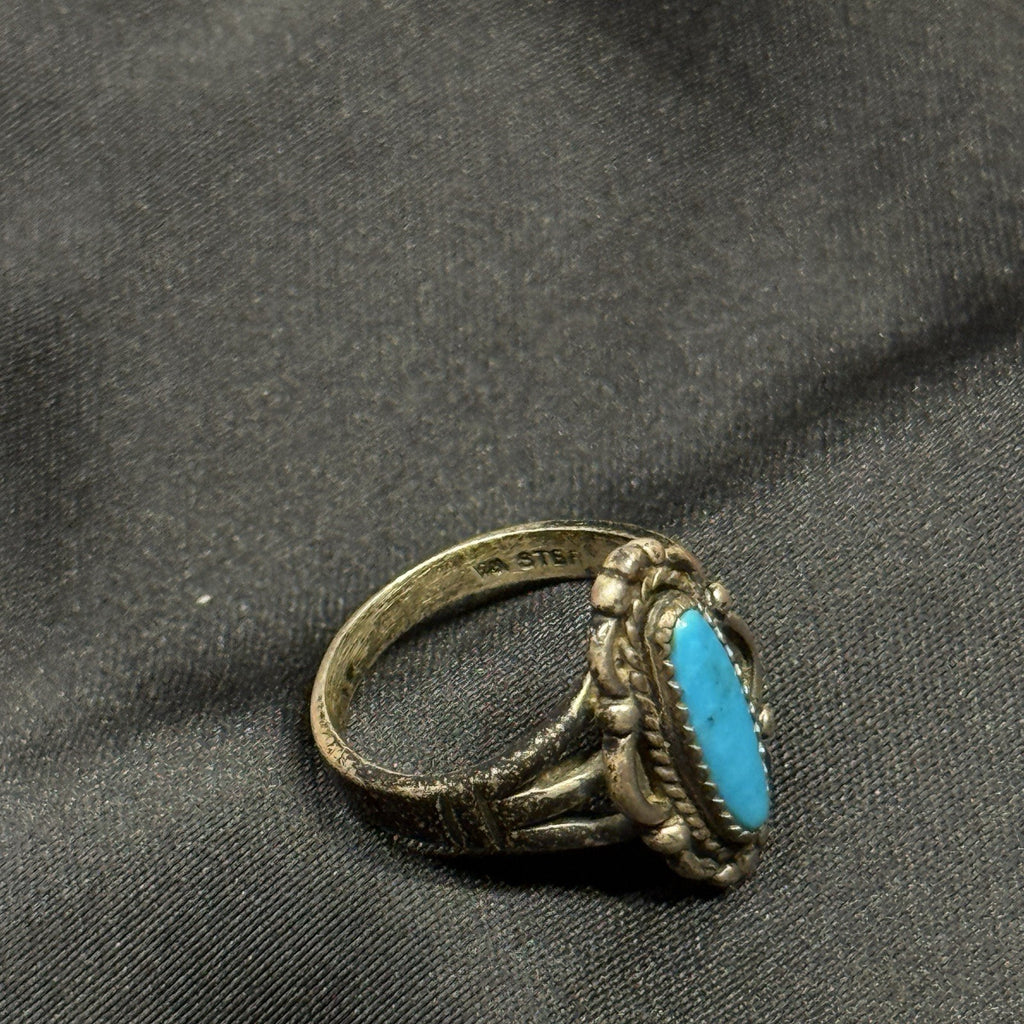 Native American Sterling Silver Ring Turquoise Signed WM Wheeler Sz 7.25