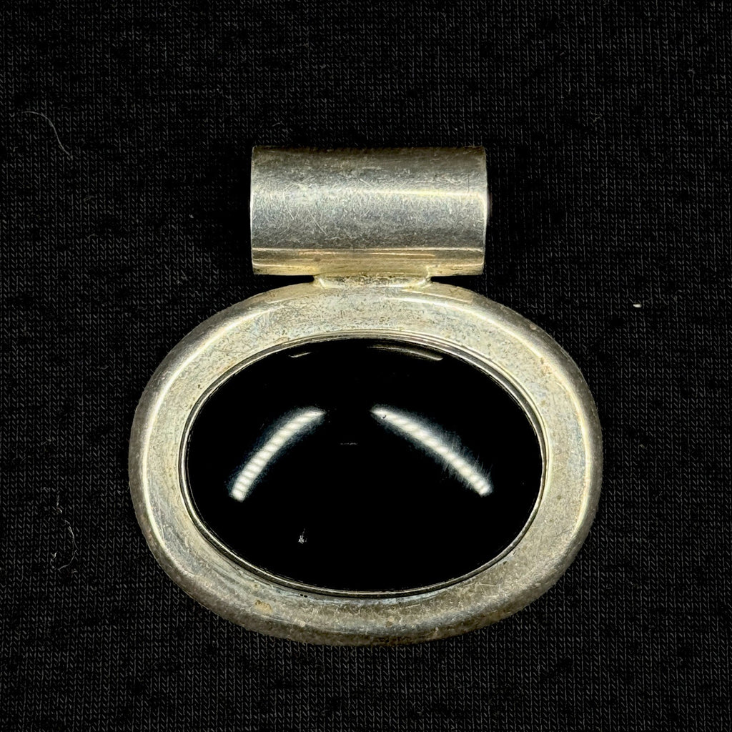 Vintage Sterling Silver Large Black Oynx Pendant 925 Chipped 27g