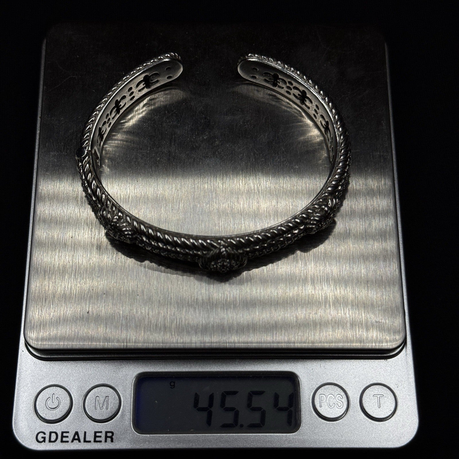 Estate Judith Ripka Sterling Silver Cuff Bracelet 3 Heart Design CZ