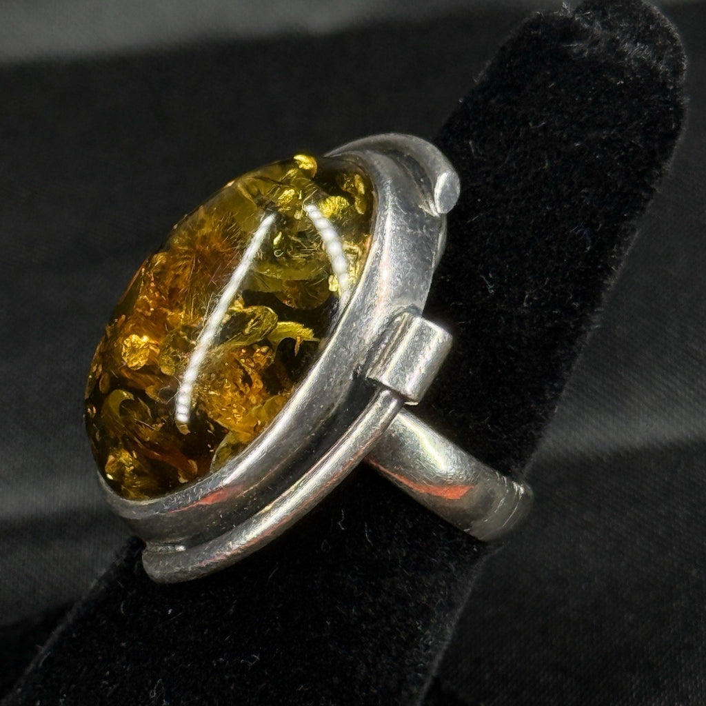 Estate Sterling Silver Ring Amber Hallmarked Size 4.5 925
