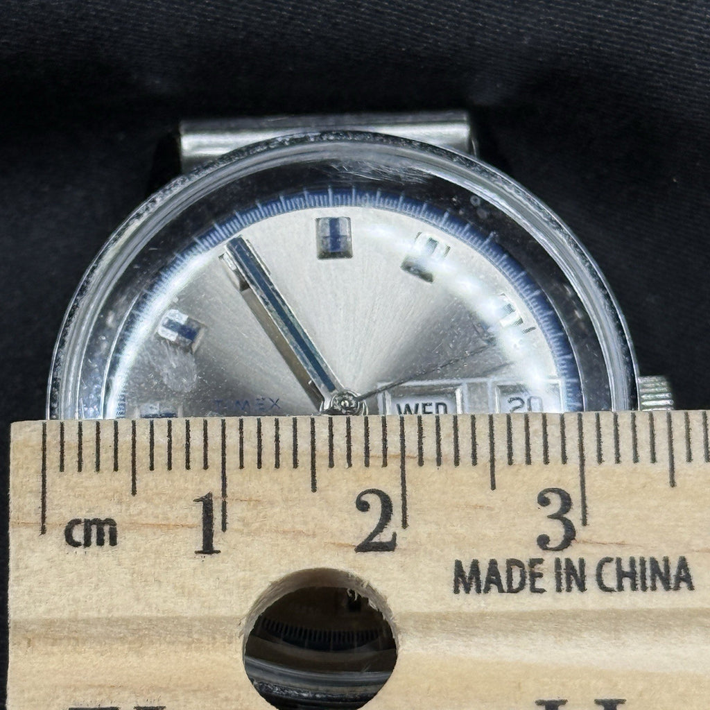Timex 1973 Marlin Day Date Men’s Watch Manual Wind 34mm Stainless Blue Accents