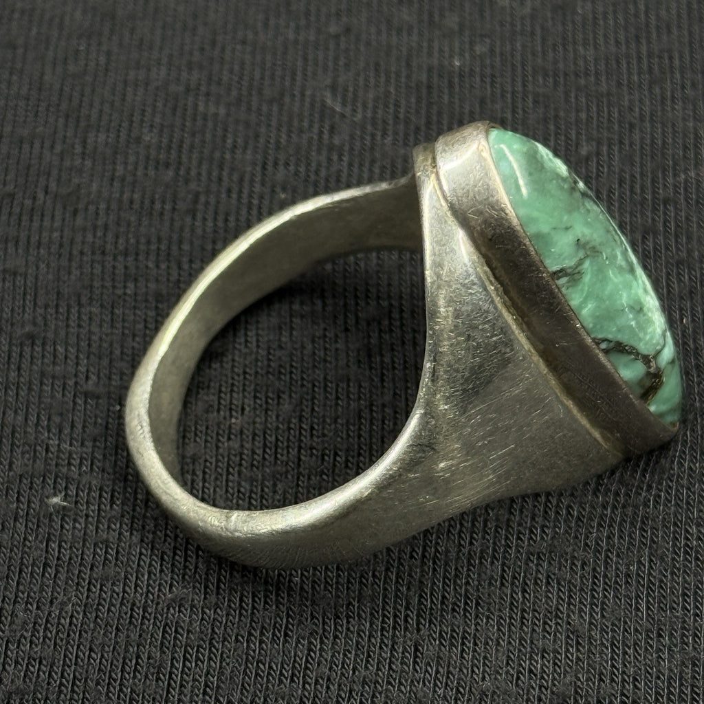 Native Green Turquoise Sterling Silver Elongated Ring Size 12.5 925 Heavy