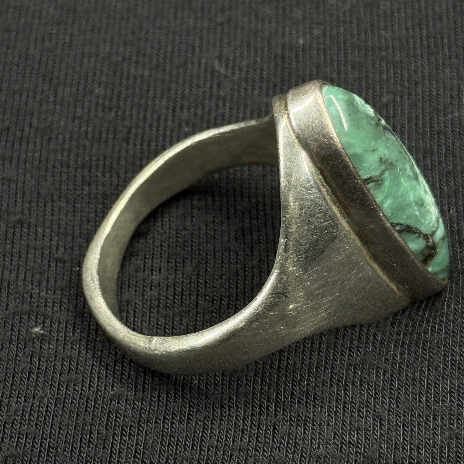 Native Green Turquoise Sterling Silver Elongated Ring Size 12.5 925 Heavy