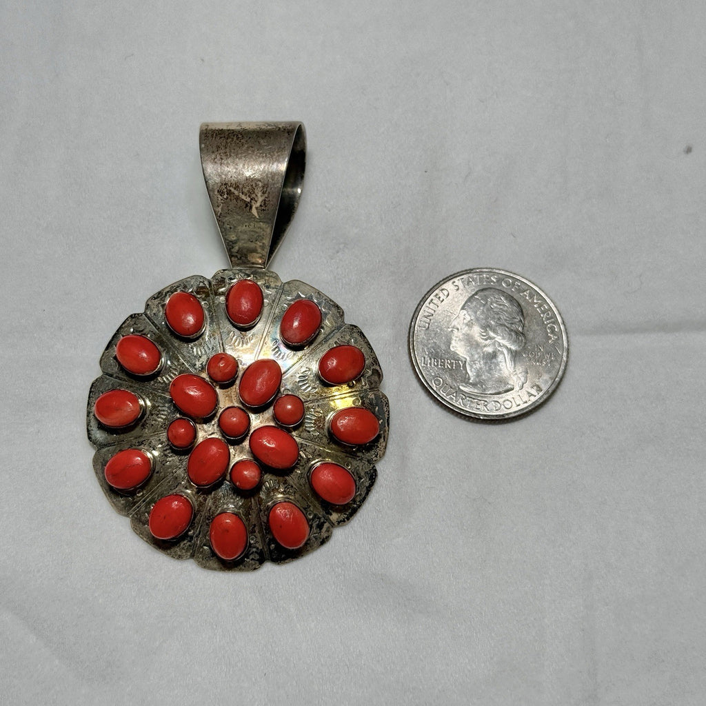 Desert Rose Trading Jay King Sterling Rosette Pendant w Coral Cabochons