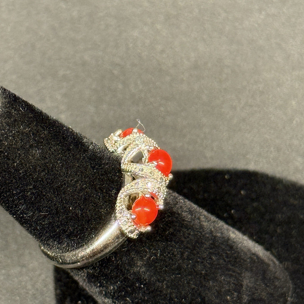 Estate Sterling Silver Ring Stone Red Stone CZ SZ 4.75 925