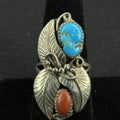 Native Turquoise Coral Feather Sterling Silver Ring Size 6.75 925 B Begay