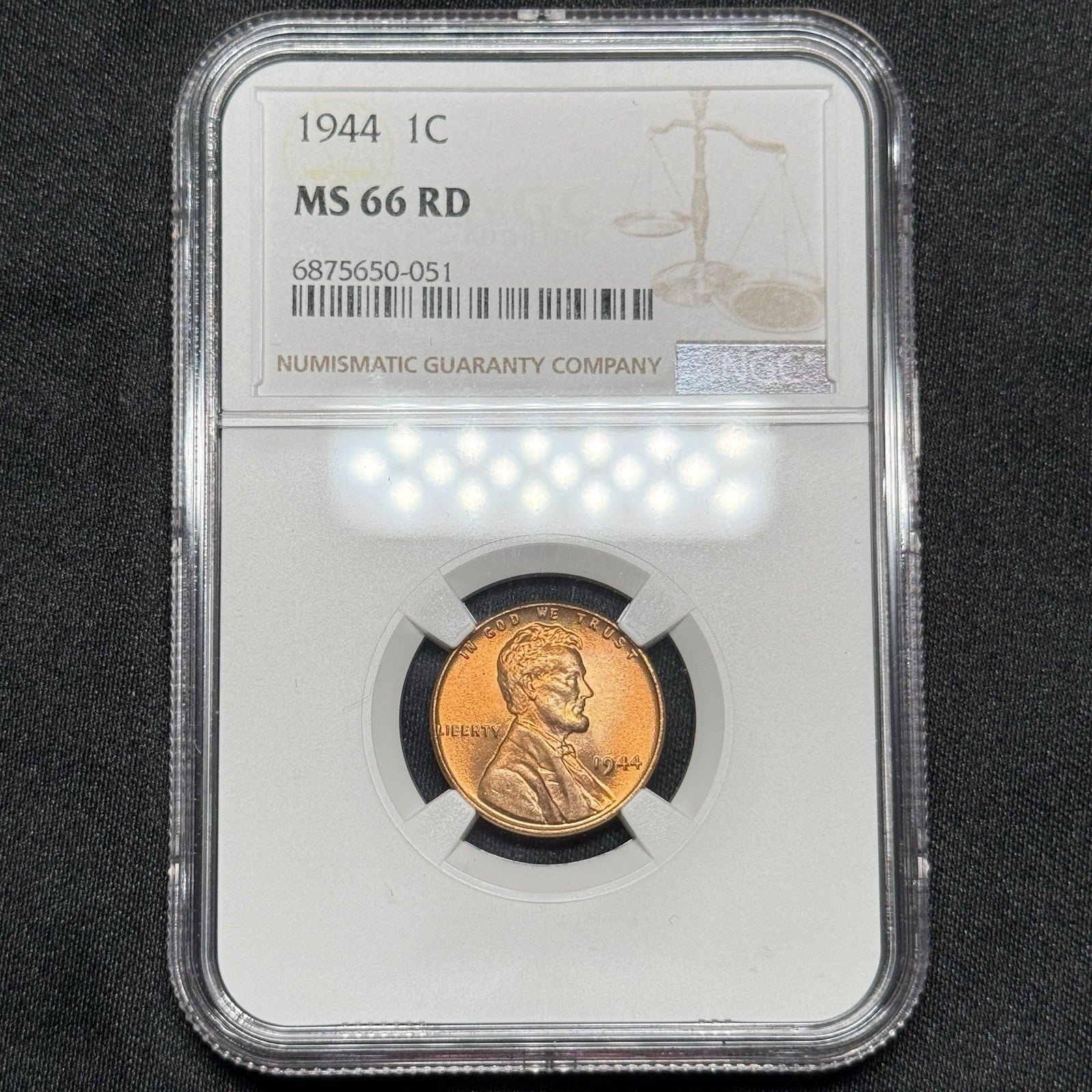 1944 Lincoln Wheat Cent NGC MS 66 RD Mint State 66 Red Nice Pastel Tone
