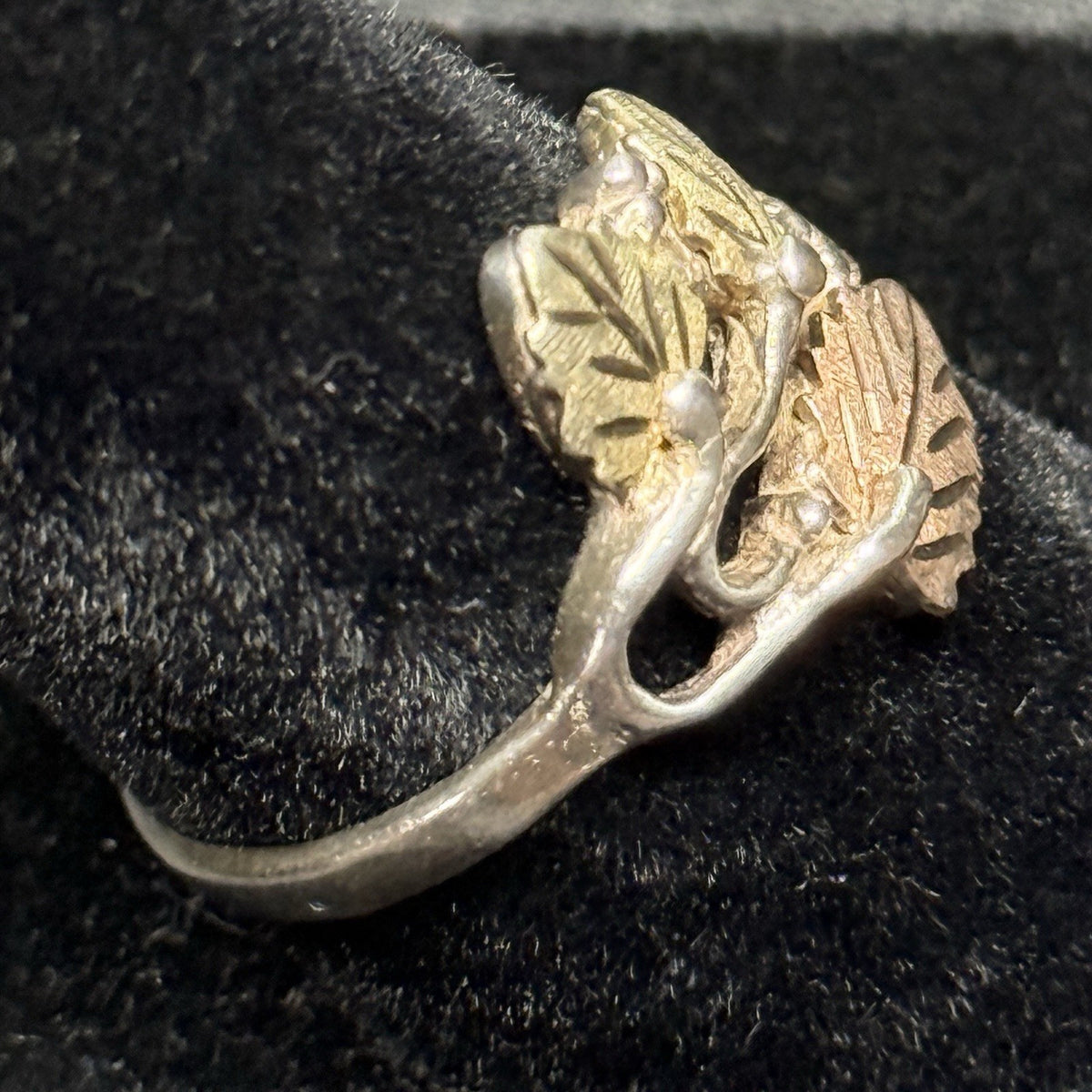 Sterling Silver & 12K Gold Leafs Black Hills Ring Size 8