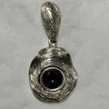 Sterling Silver Naturalist Wood Finish Amethyst Pendant 925 Israel Signed