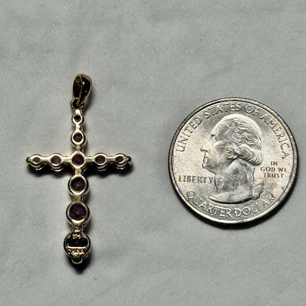 Sterling Silver Pendant Gold Over Silver Graduated Amethyst Cross Pendant