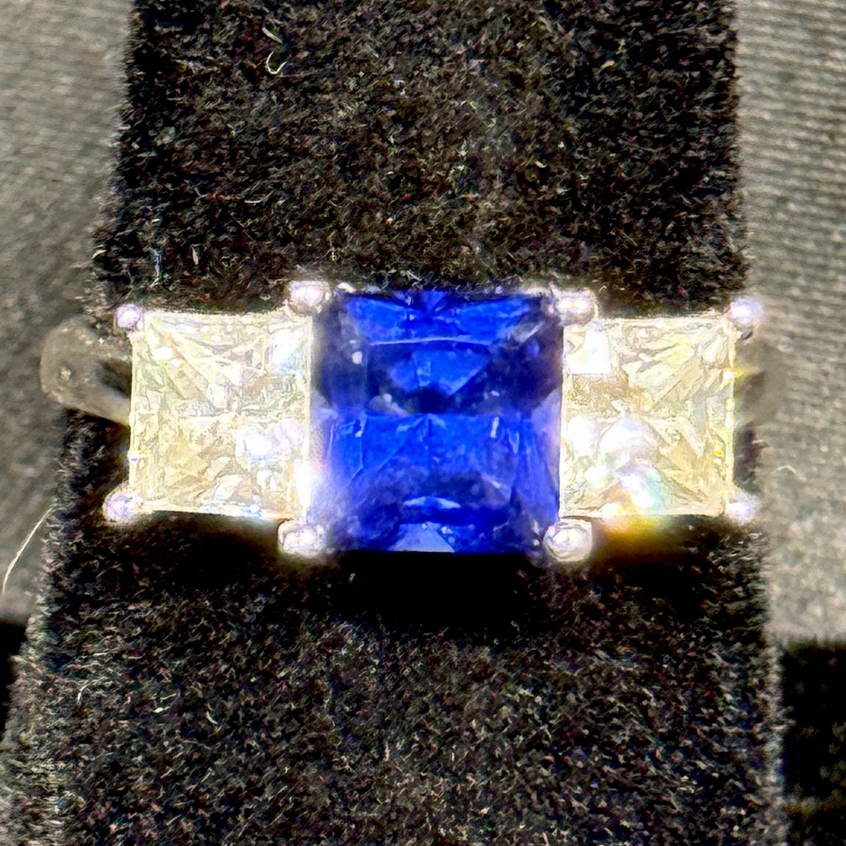 Estate Sterling Silver Ring Stone Blue Sapphire CZ SZ 6 925