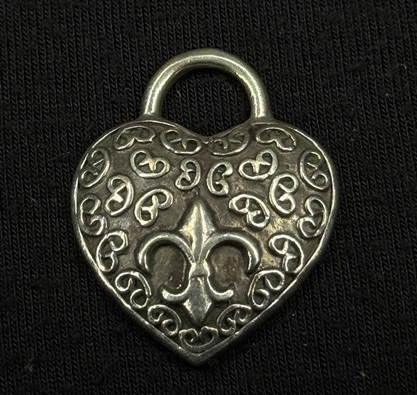 Darren Simonian Sterling Silver Heart Fleur de Lis Vintage Pendant Charm 925